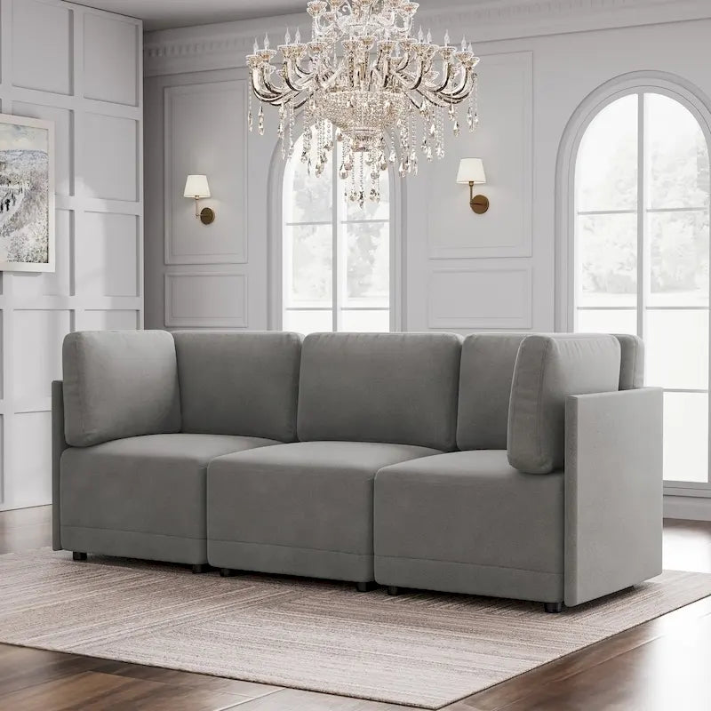 Canapé Sectionnel Modulable Réversible Moderne 3 Pièces en Lin en Libre Combinaison