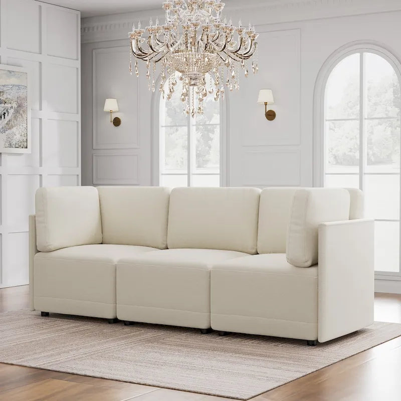 Canapé Sectionnel Modulable Réversible Moderne 3 Pièces en Lin en Libre Combinaison