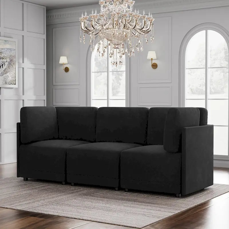 Canapé Sectionnel Modulable Réversible Moderne 3 Pièces en Lin en Libre Combinaison
