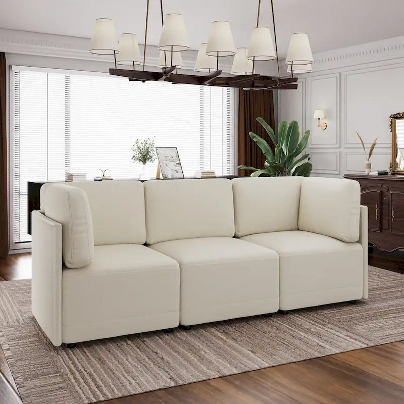 Canapé Sectionnel Modulable Réversible Moderne 3 Pièces en Lin en Libre Combinaison