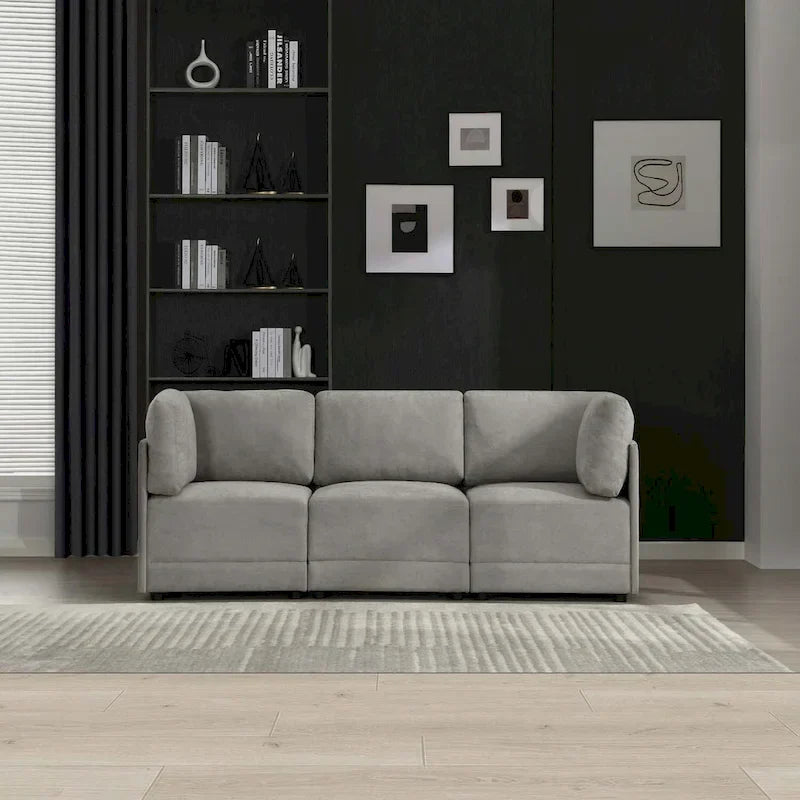 Canapé Sectionnel Modulable Réversible Moderne 3 Pièces en Lin en Libre Combinaison