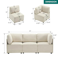 Canapé Sectionnel Modulable Réversible Moderne 3 Pièces en Lin en Libre Combinaison