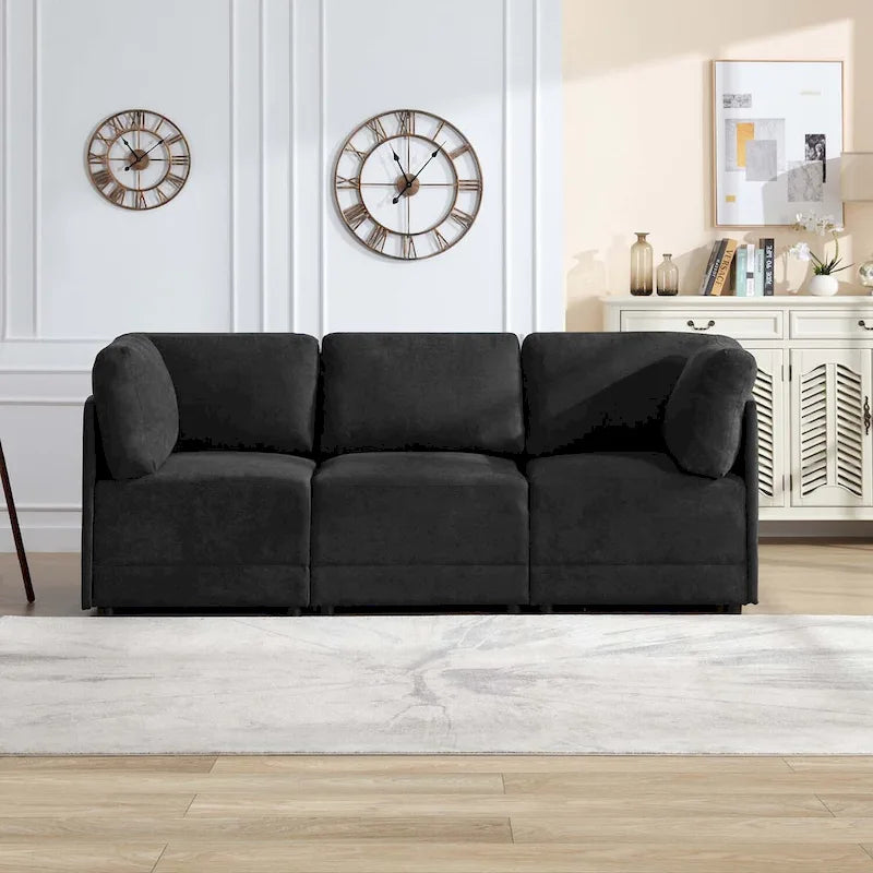 Canapé Sectionnel Modulable Réversible Moderne 3 Pièces en Lin en Libre Combinaison