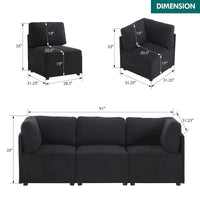 Canapé Sectionnel Modulable Réversible Moderne 3 Pièces en Lin en Libre Combinaison