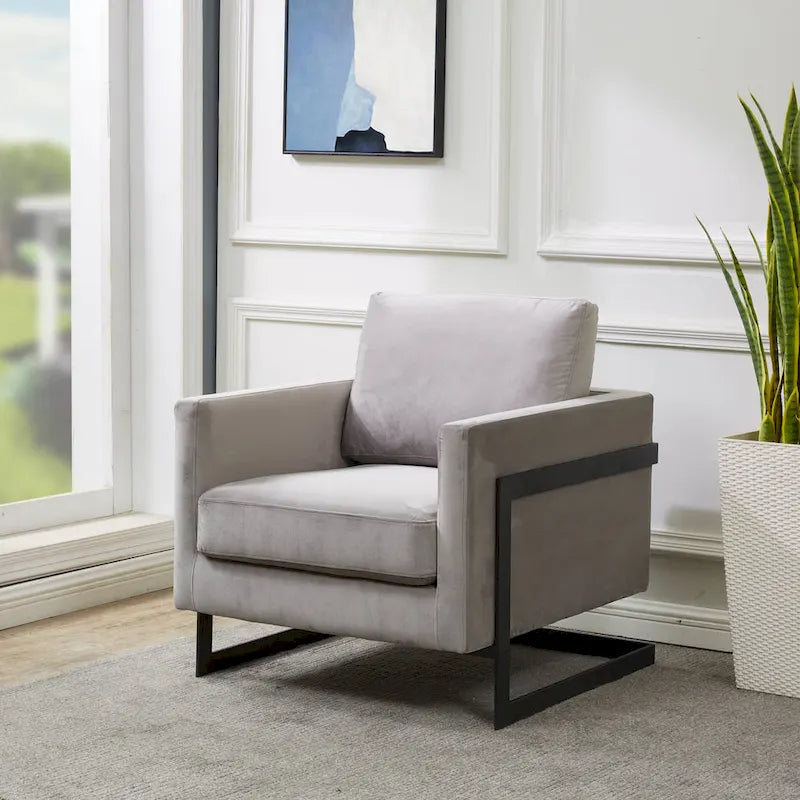 Fauteuil moderne en velours LeisureMod Lincoln avec cadre en acier noir - 35