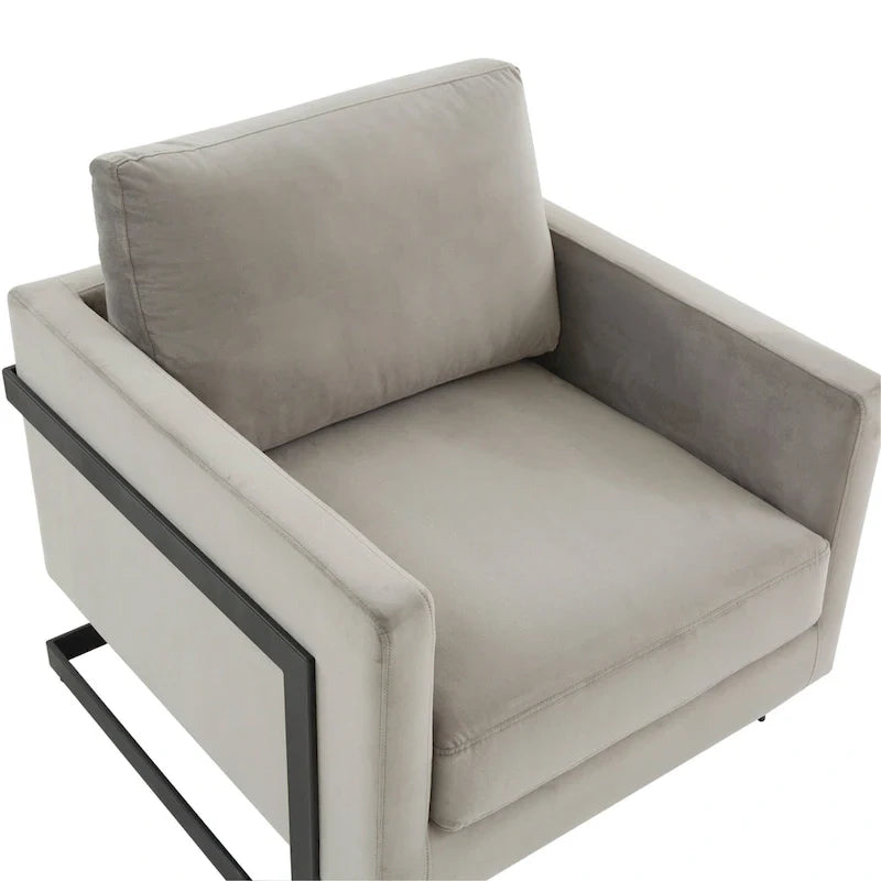 Fauteuil moderne en velours LeisureMod Lincoln avec cadre en acier noir - 35