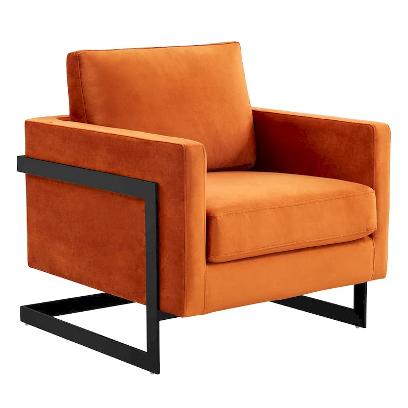 Fauteuil moderne en velours LeisureMod Lincoln avec cadre en acier noir - 35