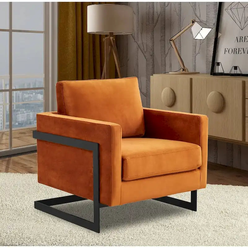 Fauteuil moderne en velours LeisureMod Lincoln avec cadre en acier noir - 35