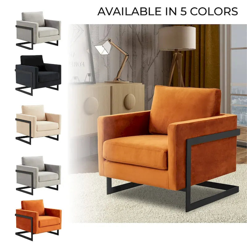 Fauteuil moderne en velours LeisureMod Lincoln avec cadre en acier noir - 35