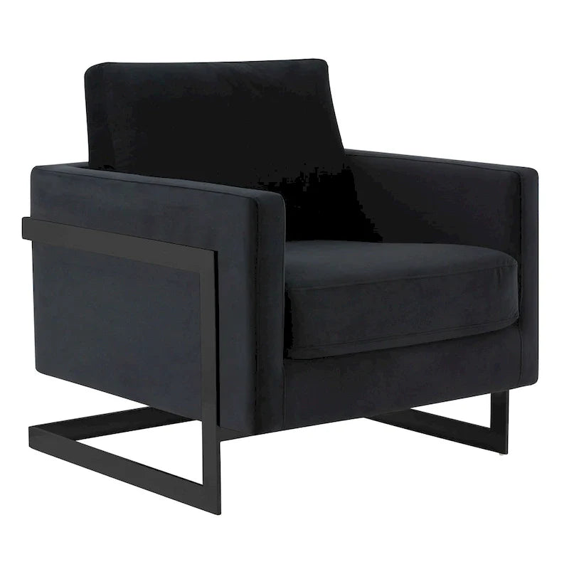 Fauteuil moderne en velours LeisureMod Lincoln avec cadre en acier noir - 35