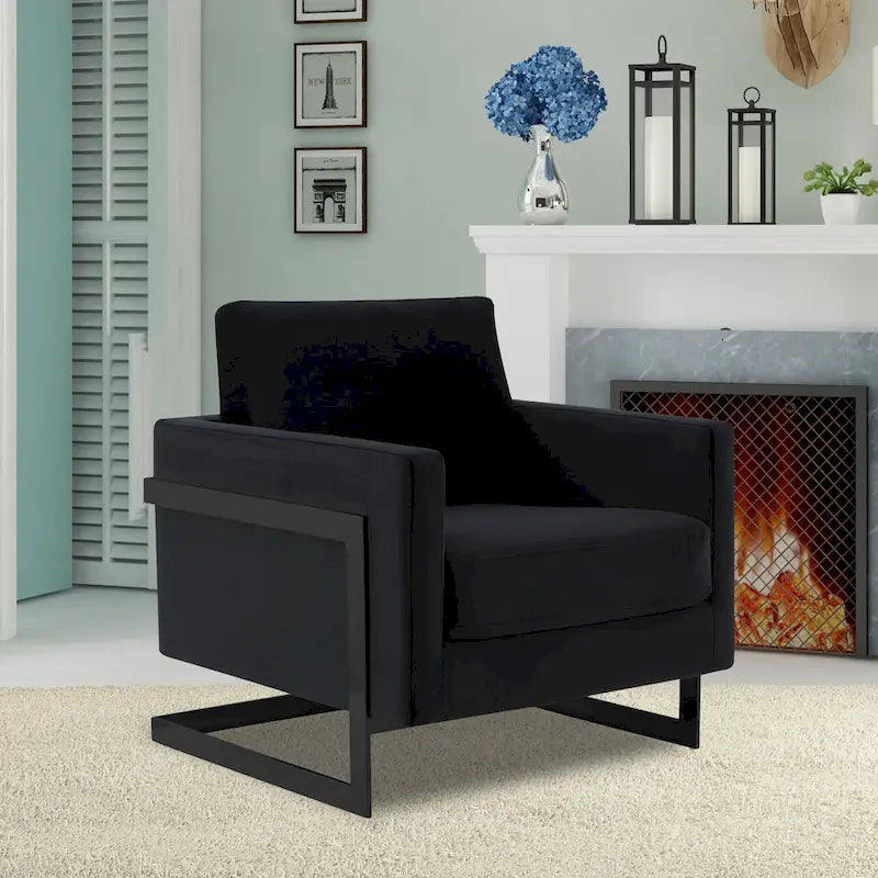 Fauteuil moderne en velours LeisureMod Lincoln avec cadre en acier noir - 35