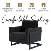 Fauteuil moderne en velours LeisureMod Lincoln avec cadre en acier noir - 35