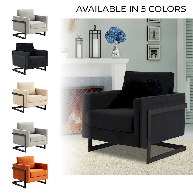 Fauteuil moderne en velours LeisureMod Lincoln avec cadre en acier noir - 35
