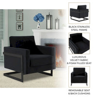 Fauteuil moderne en velours LeisureMod Lincoln avec cadre en acier noir - 35