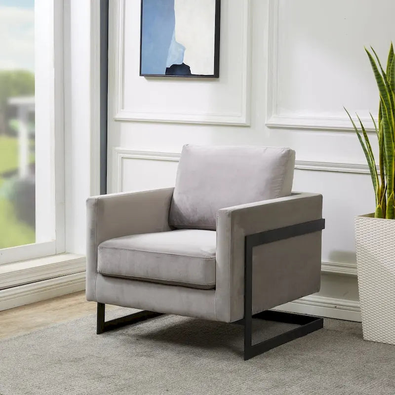 Fauteuil moderne en velours LeisureMod Lincoln avec cadre en acier noir - 35