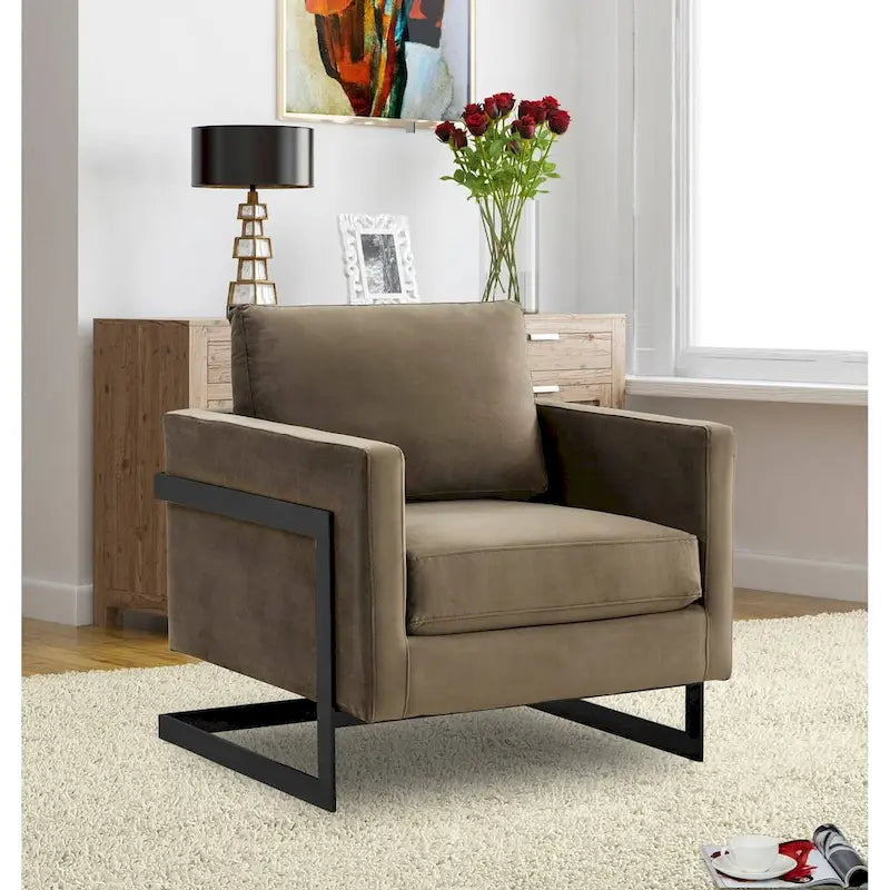 Fauteuil moderne en velours LeisureMod Lincoln avec cadre en acier noir - 35