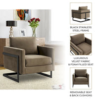 Fauteuil moderne en velours LeisureMod Lincoln avec cadre en acier noir - 35