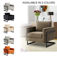 Fauteuil moderne en velours LeisureMod Lincoln avec cadre en acier noir - 35