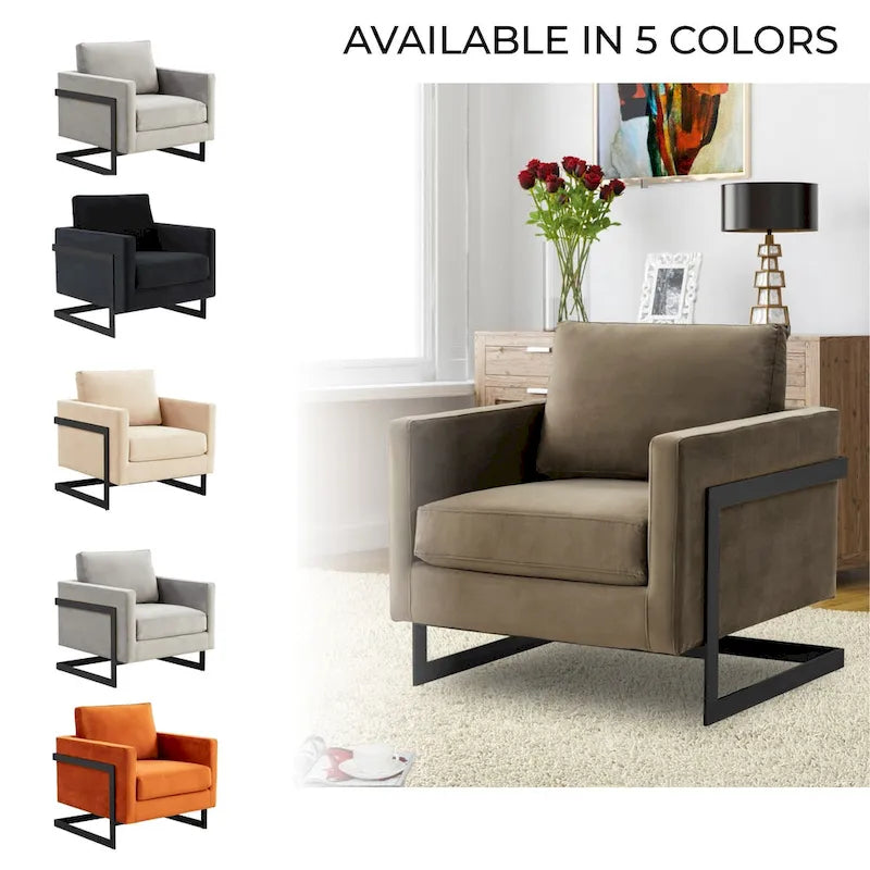 Fauteuil moderne en velours LeisureMod Lincoln avec cadre en acier noir - 35