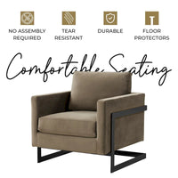Fauteuil moderne en velours LeisureMod Lincoln avec cadre en acier noir - 35