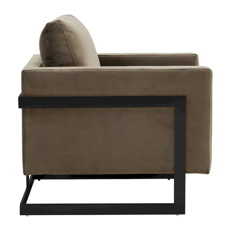 Fauteuil moderne en velours LeisureMod Lincoln avec cadre en acier noir - 35