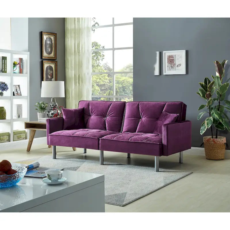 Causeuse Canapé-Lit Futon Convertible en Velours 75.6 pouces