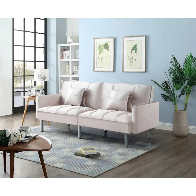 Causeuse Canapé-Lit Futon Convertible en Velours 75.6 pouces