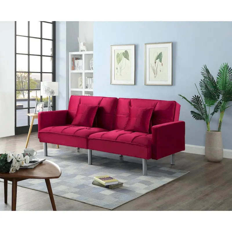 Causeuse Canapé-Lit Futon Convertible en Velours 75.6 pouces