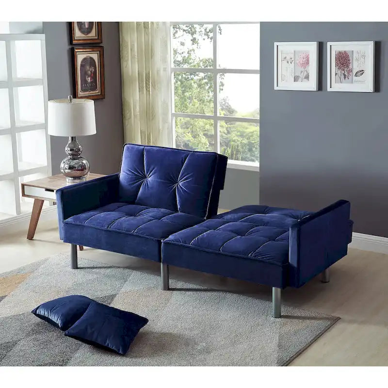 Causeuse Canapé-Lit Futon Convertible en Velours 75.6 pouces