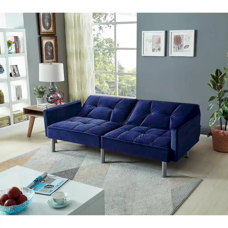 Causeuse Canapé-Lit Futon Convertible en Velours 75.6 pouces