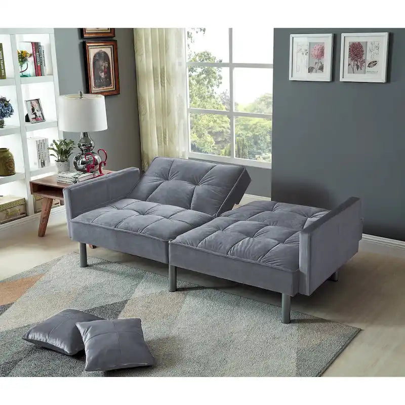 Causeuse Canapé-Lit Futon Convertible en Velours 75.6 pouces