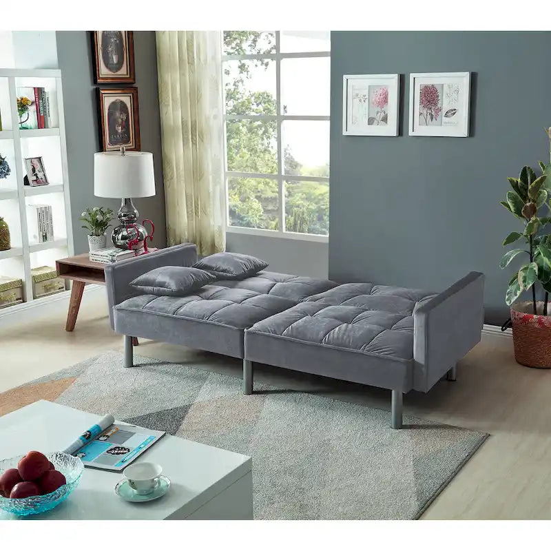 Causeuse Canapé-Lit Futon Convertible en Velours 75.6 pouces