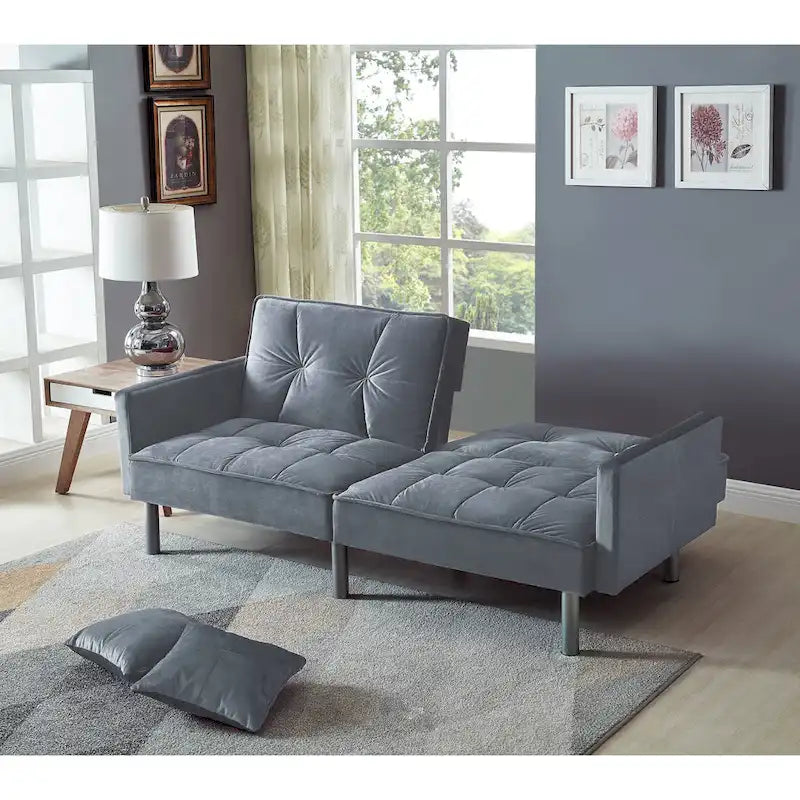 Causeuse Canapé-Lit Futon Convertible en Velours 75.6 pouces