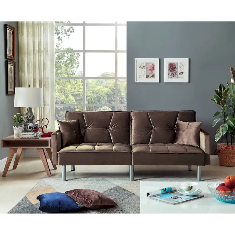 Causeuse Canapé-Lit Futon Convertible en Velours 75.6 pouces