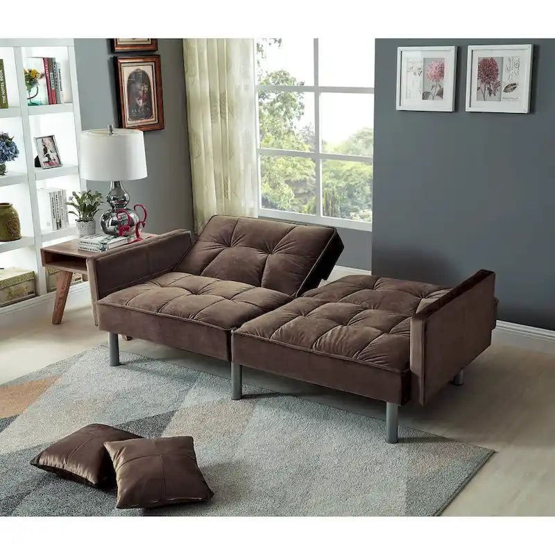 Causeuse Canapé-Lit Futon Convertible en Velours 75.6 pouces