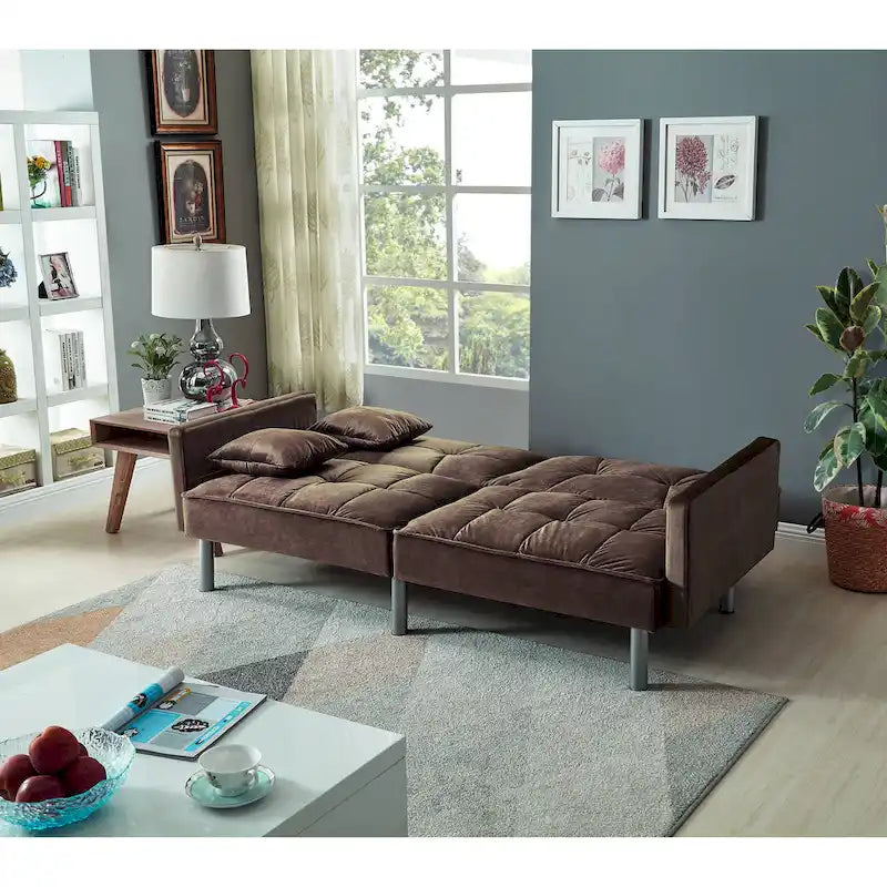Causeuse Canapé-Lit Futon Convertible en Velours 75.6 pouces