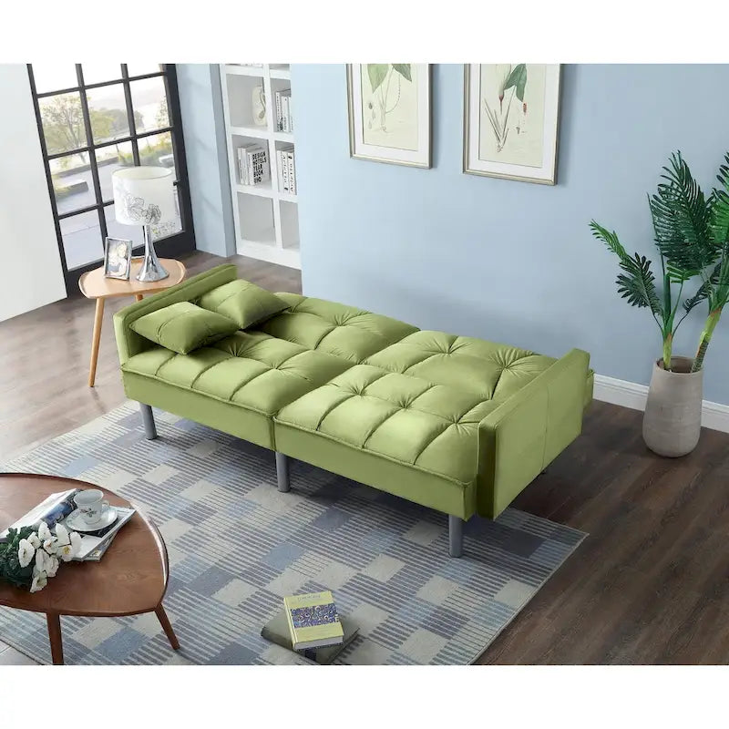 Causeuse Canapé-Lit Futon Convertible en Velours 75.6 pouces