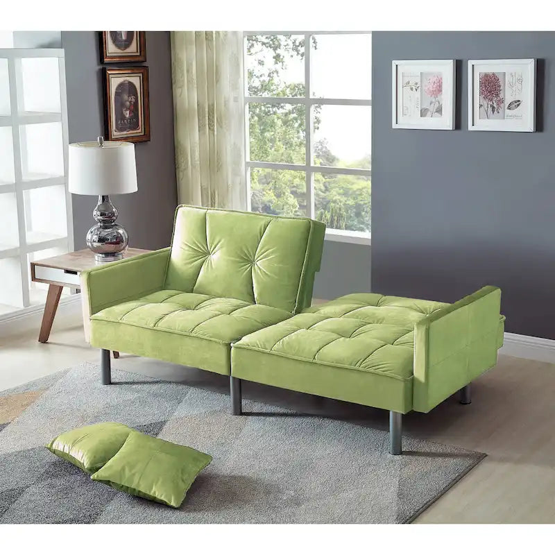 Causeuse Canapé-Lit Futon Convertible en Velours 75.6 pouces