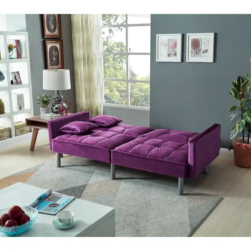 Causeuse Canapé-Lit Futon Convertible en Velours 75.6 pouces