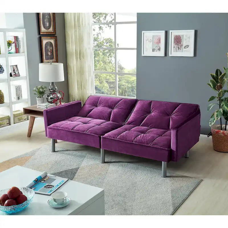Causeuse Canapé-Lit Futon Convertible en Velours 75.6 pouces
