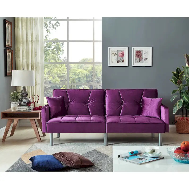 Causeuse Canapé-Lit Futon Convertible en Velours 75.6 pouces