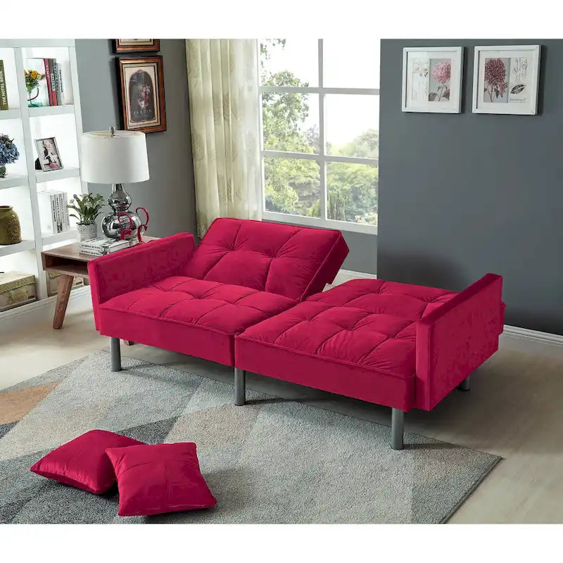 Causeuse Canapé-Lit Futon Convertible en Velours 75.6 pouces
