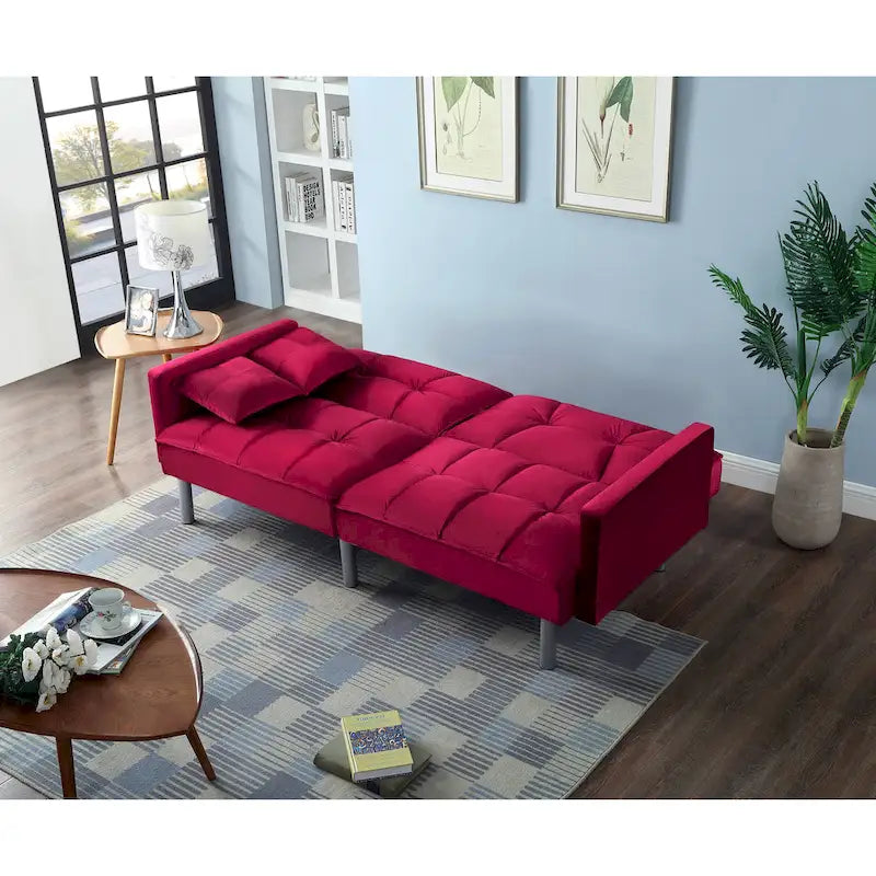Causeuse Canapé-Lit Futon Convertible en Velours 75.6 pouces