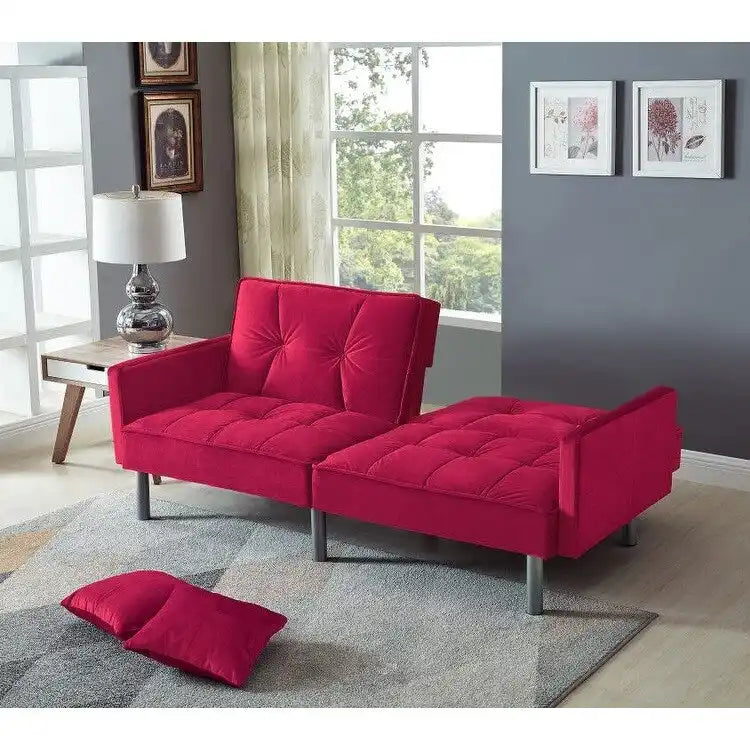 Causeuse Canapé-Lit Futon Convertible en Velours 75.6 pouces