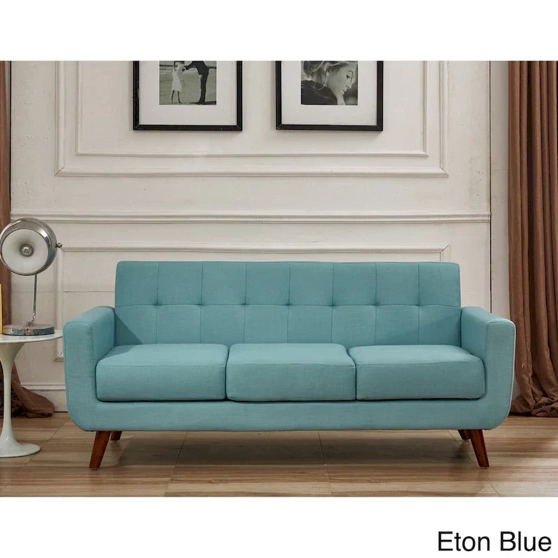 U.S. Pride Furniture Grace Rainbeau Canapé mid-century capitonné rembourré en lin
