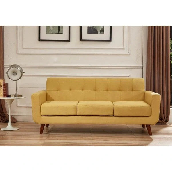 U.S. Pride Furniture Grace Rainbeau Canapé mid-century capitonné rembourré en lin
