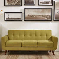U.S. Pride Furniture Grace Rainbeau Canapé mid-century capitonné rembourré en lin