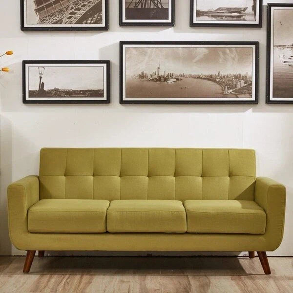 U.S. Pride Furniture Grace Rainbeau Canapé mid-century capitonné rembourré en lin
