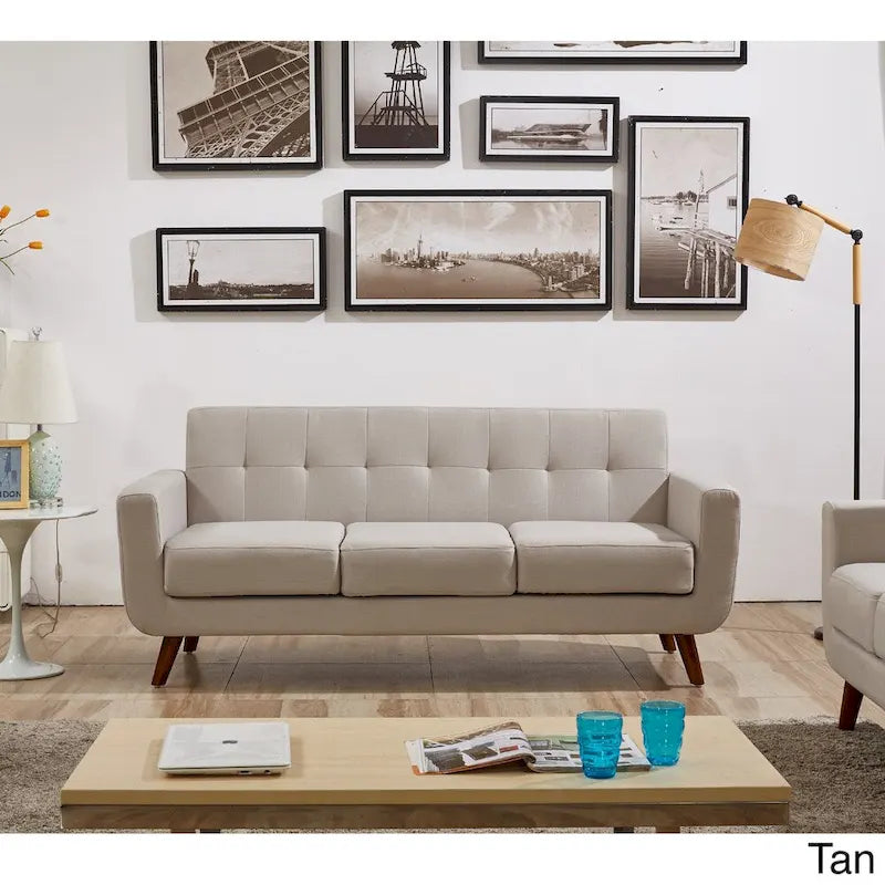U.S. Pride Furniture Grace Rainbeau Canapé mid-century capitonné rembourré en lin