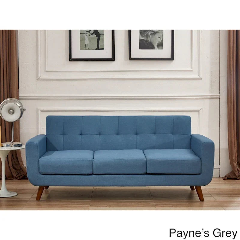 U.S. Pride Furniture Grace Rainbeau Canapé mid-century capitonné rembourré en lin